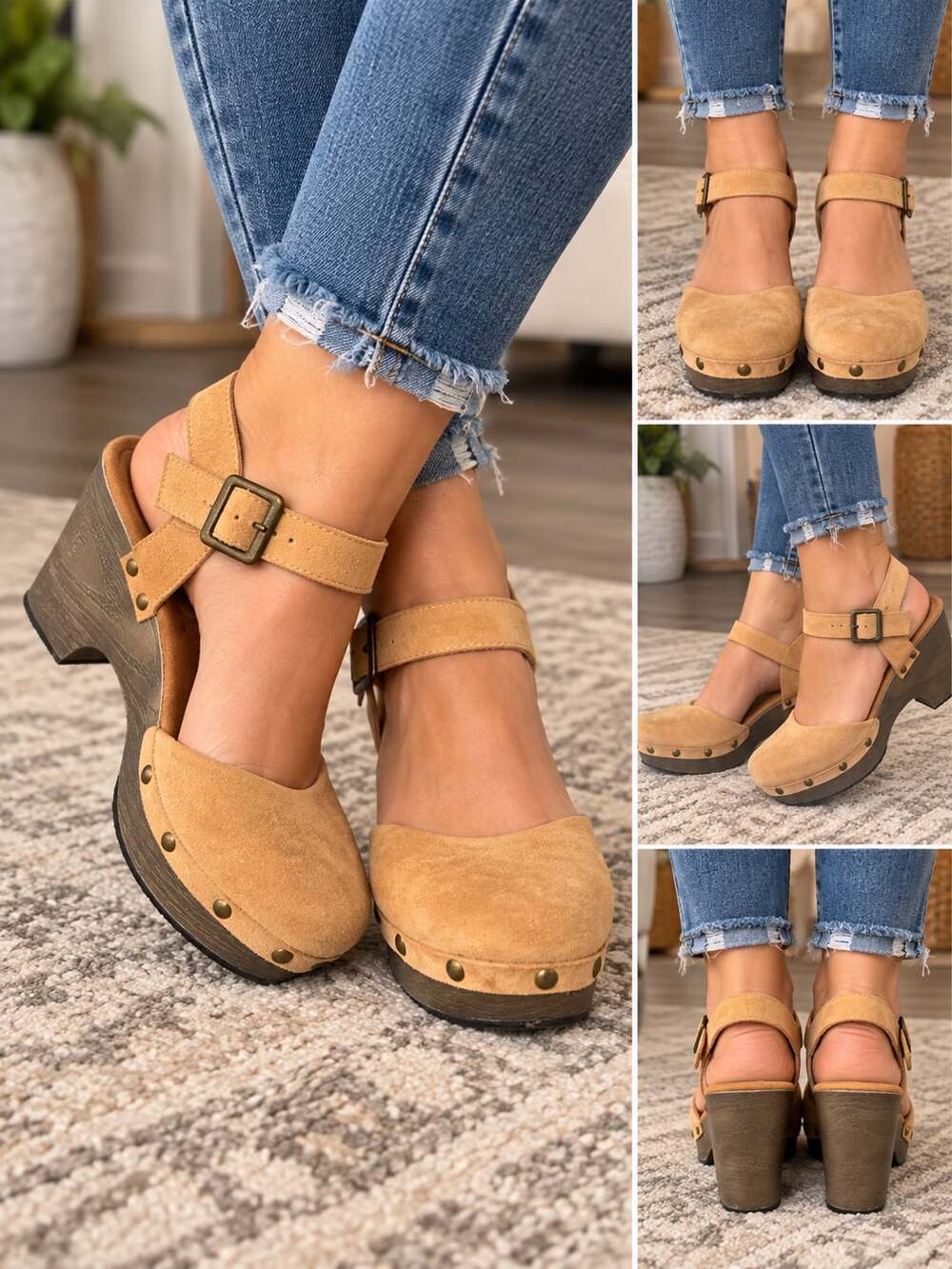 White Mountain Platform Clog Sandals Tan Suede Women’s 8